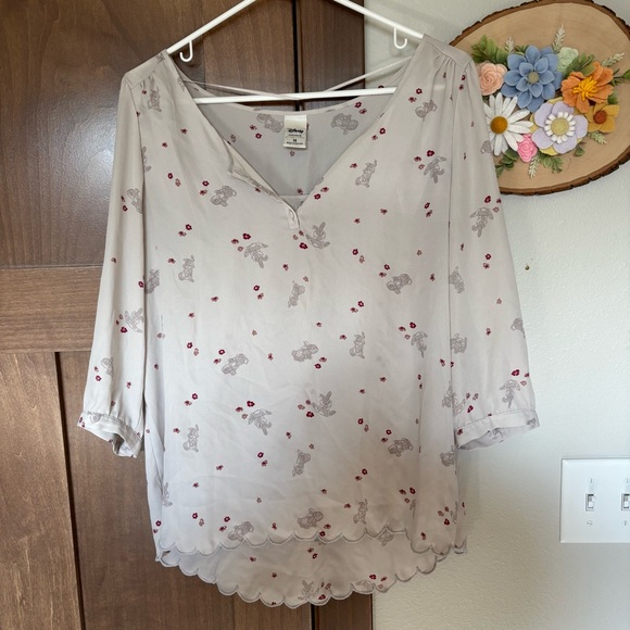 LC Lauren Conrad Disney Bambi Collection Thumper Scallop Blouse Size M Chiffon - Picture 1 of 7